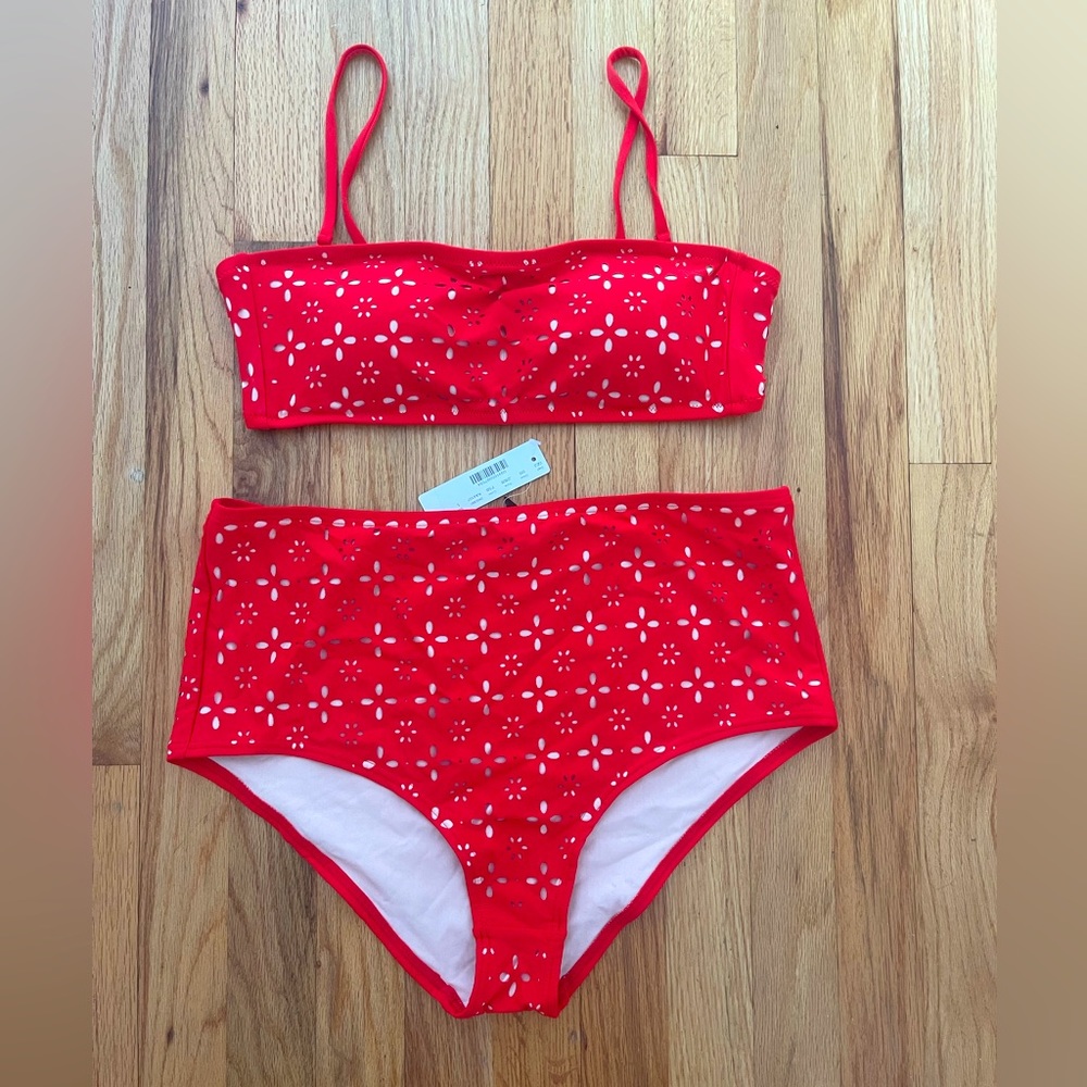 JCREW Red/tan high wasted bathing suit